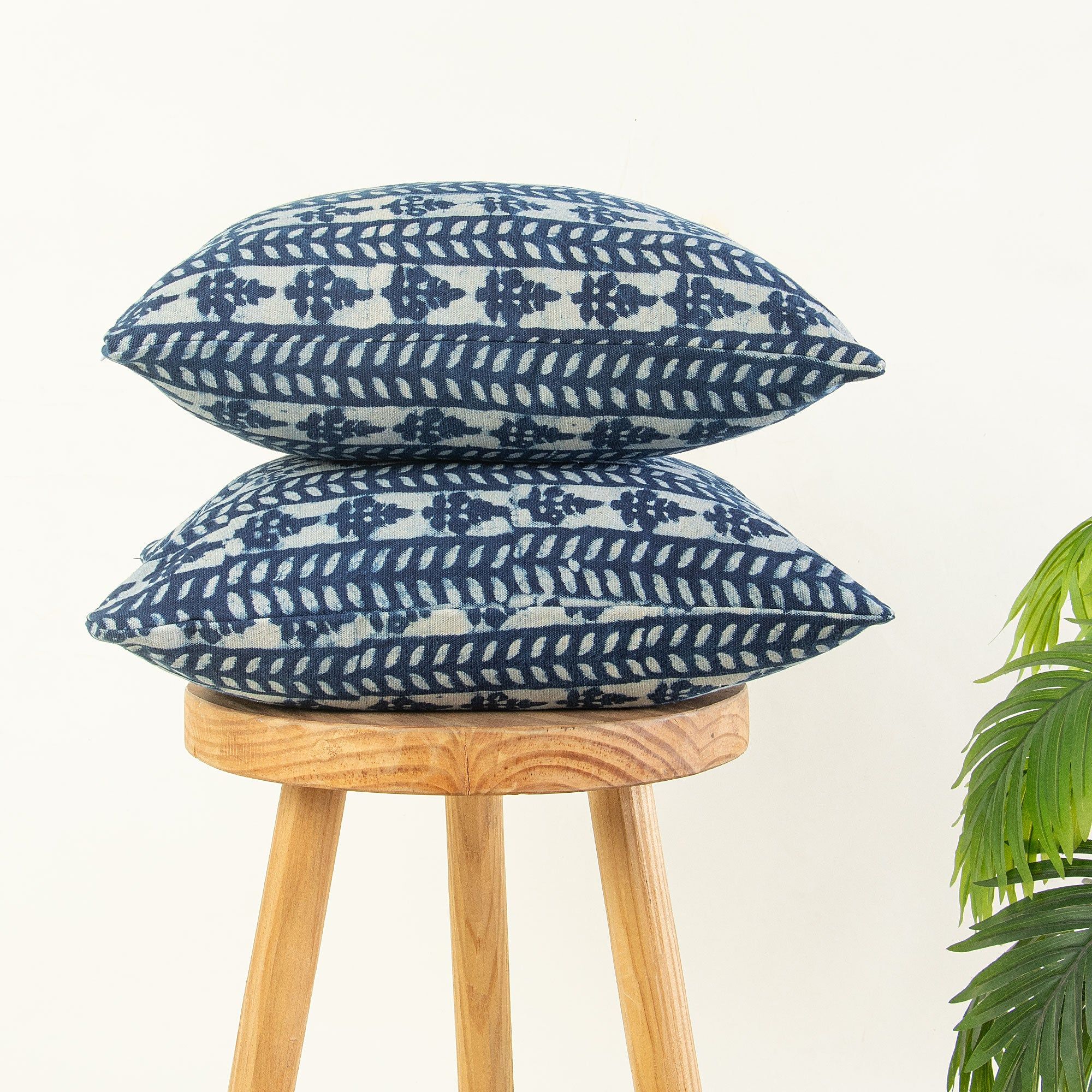 Hand Block Print Blue Cotton Canvas Cushion Cover